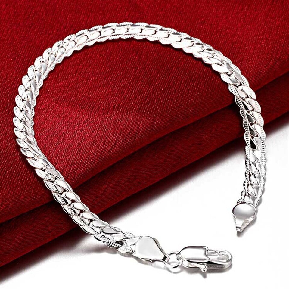 The 925 Sterling Silver Bracelet Unisex 5MM Flat Snake Chain