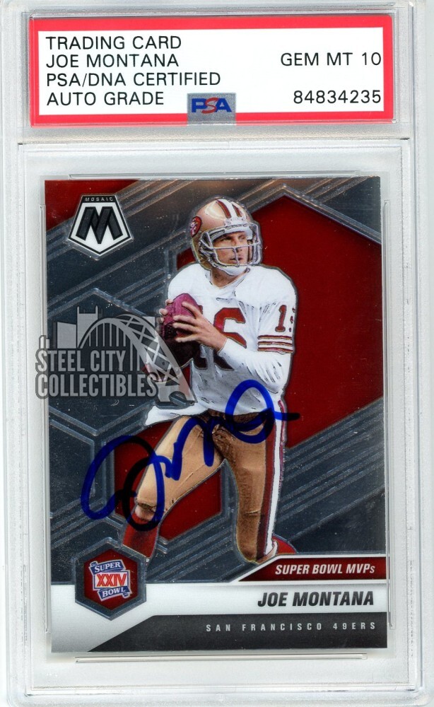 Joe Montana 2021 Panini Mosaic Autograph Card #293 PSA/DNA 10