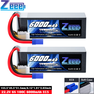 2x Zeee 22,2V 6S Lipo Akku Batterie 6000mAh 100C EC5 für RC Flugzeug Auto LKW