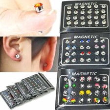 24 Magnetic Non-Piercing Clip Earrings Rhinestone Stud Earring Plug Set Jewerlry