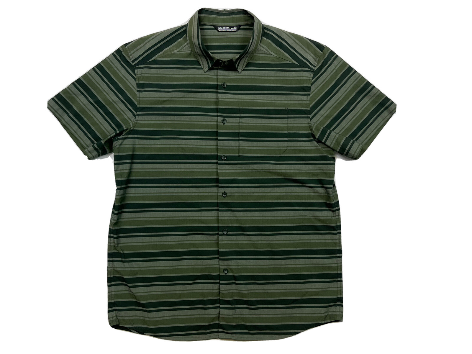 Arc'teryx Brohm camicia a righe manica corta con bottoni verde