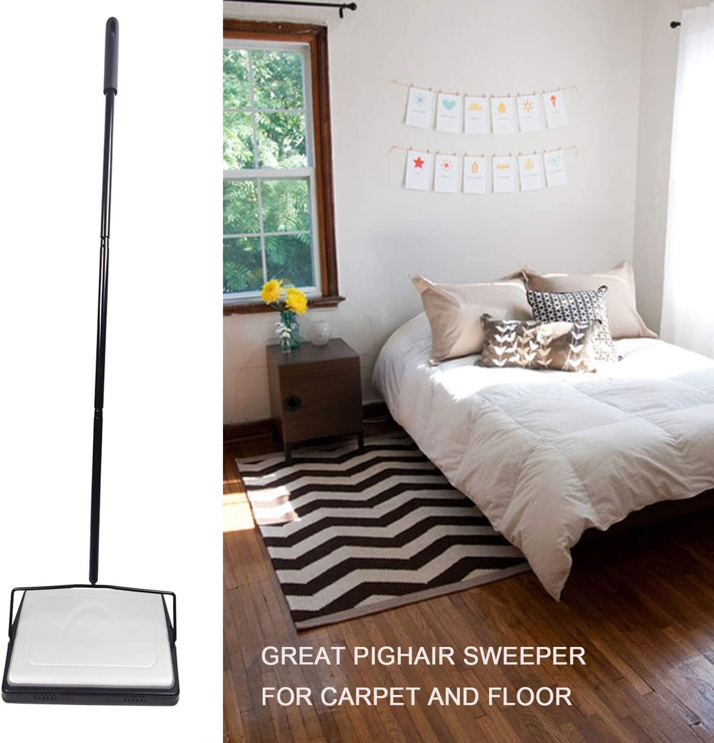 Quiet Carpet Sweeper,Floor Sweeper with PigBristles,Suitable for