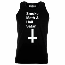 Smoke Meth and Hail Satan Mens Vest Worshiping Devil Drugs Anarchy Anti