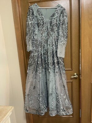 Long formal dresses with overskirt size 8, mint with olive green beading |  eBay