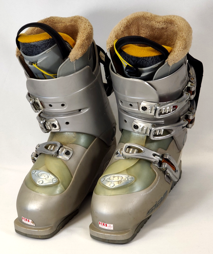 Salomon Ski Boots Custom Fit 24.5 Siam Silver Grey Yellow Vintage Snowboard? - 第 1/17 張圖片