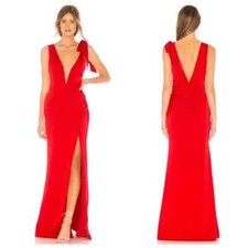 NWT Revolve Lovers  Friends Patrick Red Satin Nude Mesh Plunge Gown 248 Medium