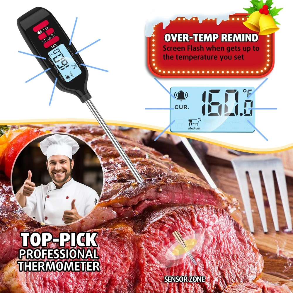 Meat Thermometer with Long Food Temperature Probe, Digital Instant Read Food ...