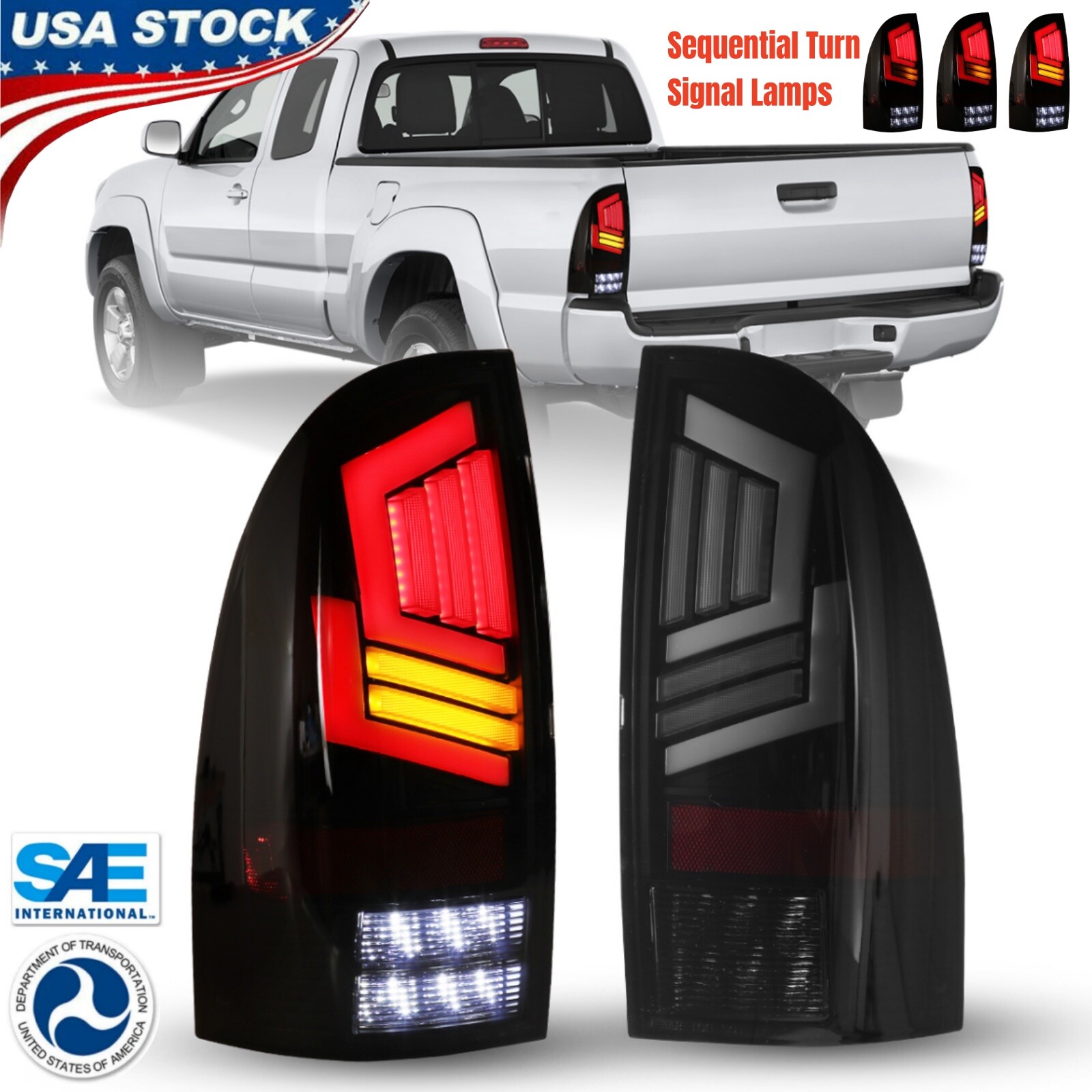 2005-2015 Toyota Tacoma LED Tail Lights with Yellow Sequential Turn Signals
