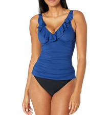 1632 Lauren Ralph Lauren Ruffle Underwire Tankini NAVY sz 12 new