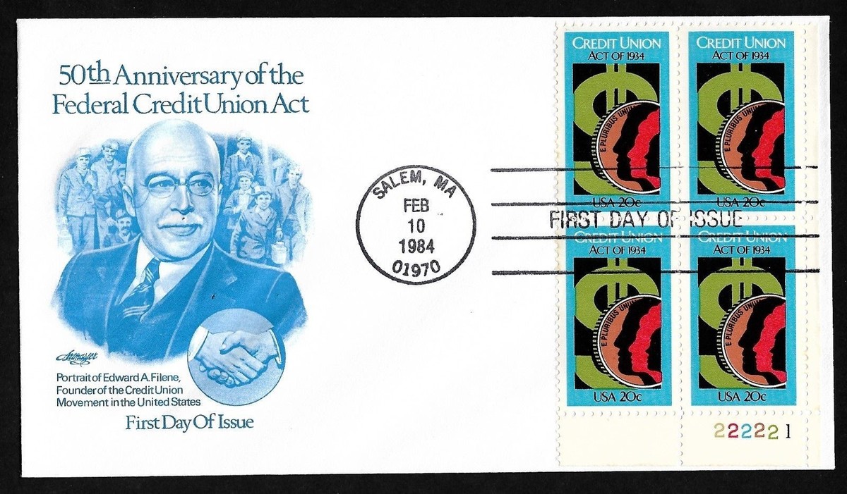 2075 20c 50th Anniv. 0f Credit Union Act -Artmaster FDCPB4 Plt