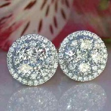 3Ct Round Cut Lab Created Diamond Cluster Stud Earrings In 14K White Gold Plated