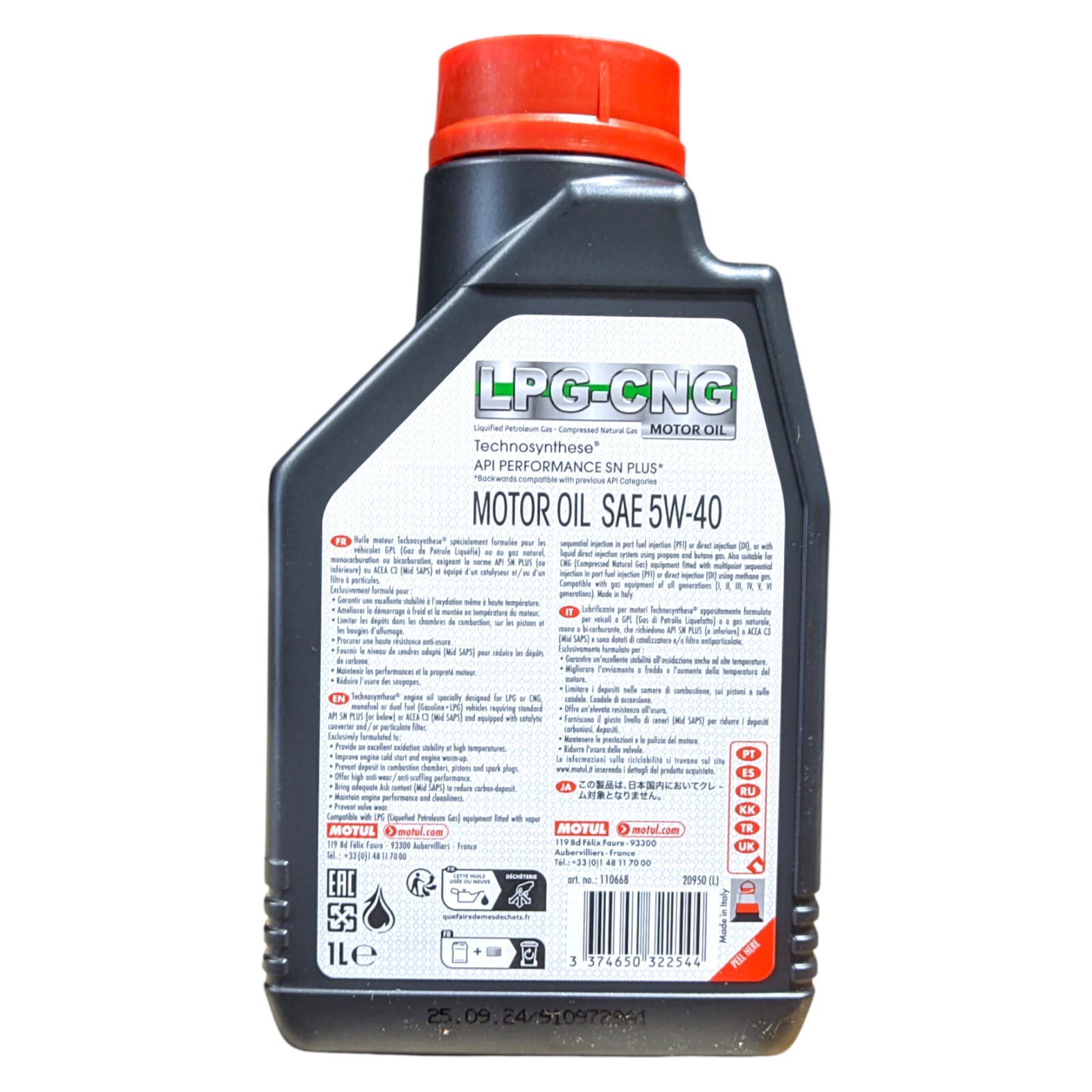 Lt Olio Motore 5w40 Motul Lpg-cng Motori Metano e Gpl Sintetico Acea A3/b4/c3 - Miniatura 5
