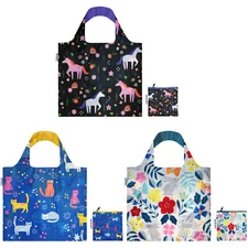 Wrapables Large Reusable Shopping Tote Bags (Set of 3), Kitty, Unicorn, Bunny