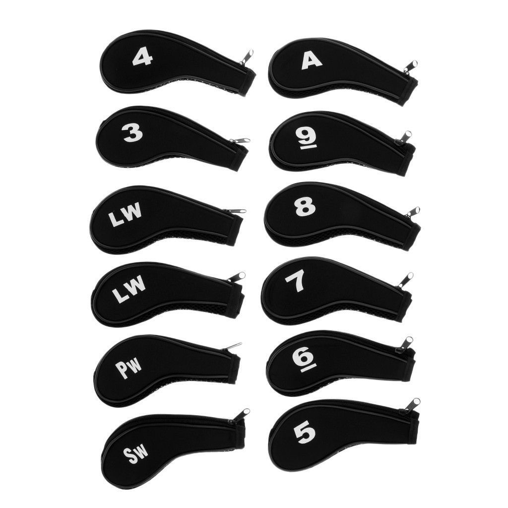12X Neoprene Golf Iron Head Covers Club Zipper Headcover Accessories