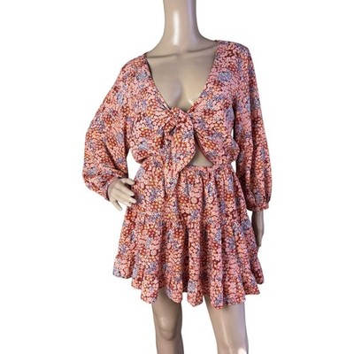 L*Space Stay Golden Lily Of The Valley Tie Front Cutout Ruffled Mini Dress  M | eBay