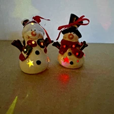 2x  Vtg 3.5" Snowman Christmas Tabletop Lights Up Color Changing LED Working