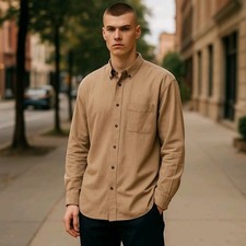 Portuguese Flannel Long Sleeve Sport Shirt XXL New- Khaki Tan Fall Roundtree