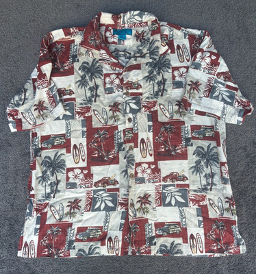 Paradise Blue Men's Hawaiian Shirt Size XL Beige Red Short Sleeve Button-Up