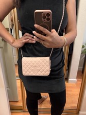 CHANEL Lambskin Diamond Stitch Mark Chain Wallet on chain (WOC) Pink Beige