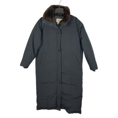 Eddie Bower Women's Long Black Down Parka Faux Fur Neck No Hood Size Medium