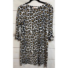 Jude Connally Leopard Print Bell Sleeve Shift Dress Womens Small Animal Print