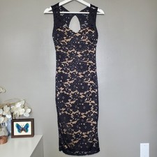 January 7 Bodycon Dress Size Small Black Flower Crochet Lace Sleeveless Midi 