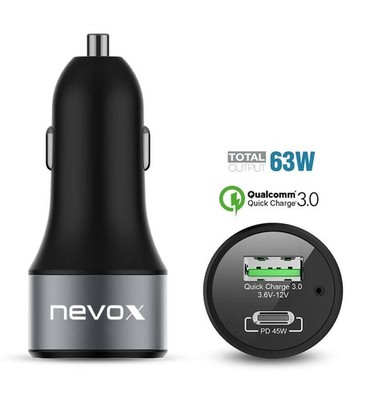 Nevox USB PD Type C + QC3.0 Kfz Ladegerät 63Watt schwarz