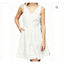 Gap Dress Sz 4 100% Linen Lined V-Neck Pockets Side Zipper Preppy Coastal