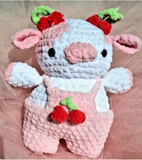 Sweet Cherry Blossom Cow Handmade Crochet Amigurumi Plushie