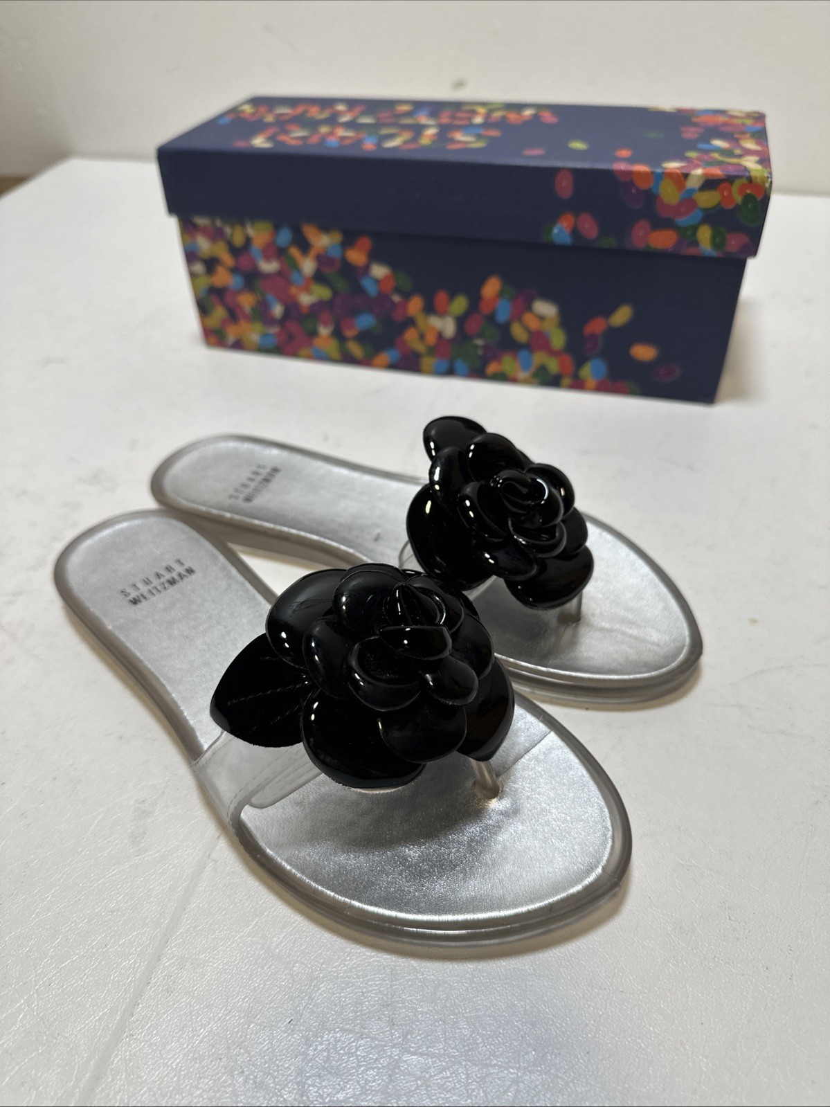 STUART WEITZMAN Bloomed translucent jelly thong W… - image 1