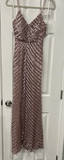 Next Up Womans Pink Sequined V-Neck Scoop-Back Gown Dress Size 0- Pink