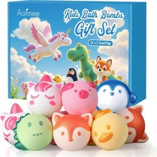 12 Pcs Kids Bath Bombs - Essential Oil  Animal Shapes, Fruity Fun Gift Set