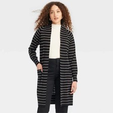 A New Day Women's Duster Cardigan Black Taupe Striped Size Medium