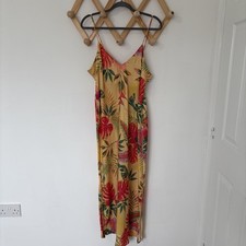 PRIMARK Yellow Floral Tropical Satin Strappy Maxi Dress, Size 14 16 Summer