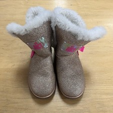 Juicy Couture Snow Boots Girls Size 3 Gold Glitter Faux Fur Lined Pink Bows