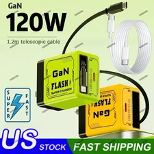 2 in 1 Gan Charger(Type C/L), 120W Compatible Fast, Retractable Wall NEW