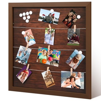 20 x 20 Inch Magnetic Hanging Picture Board with Clip Framed Collage Photo Di...
