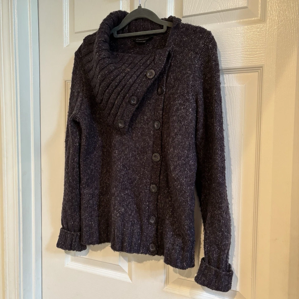 Cárdigan Suéter BCBGMaxazria M Púrpura Profundo Grueso Tejido Mezcla Lana Manga Larga Foto 3 de 4