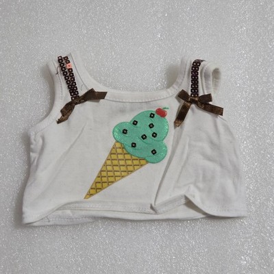 Build-a-Bear White Tank Top Mint Green Ice Cream Cone Sequins cherry on top