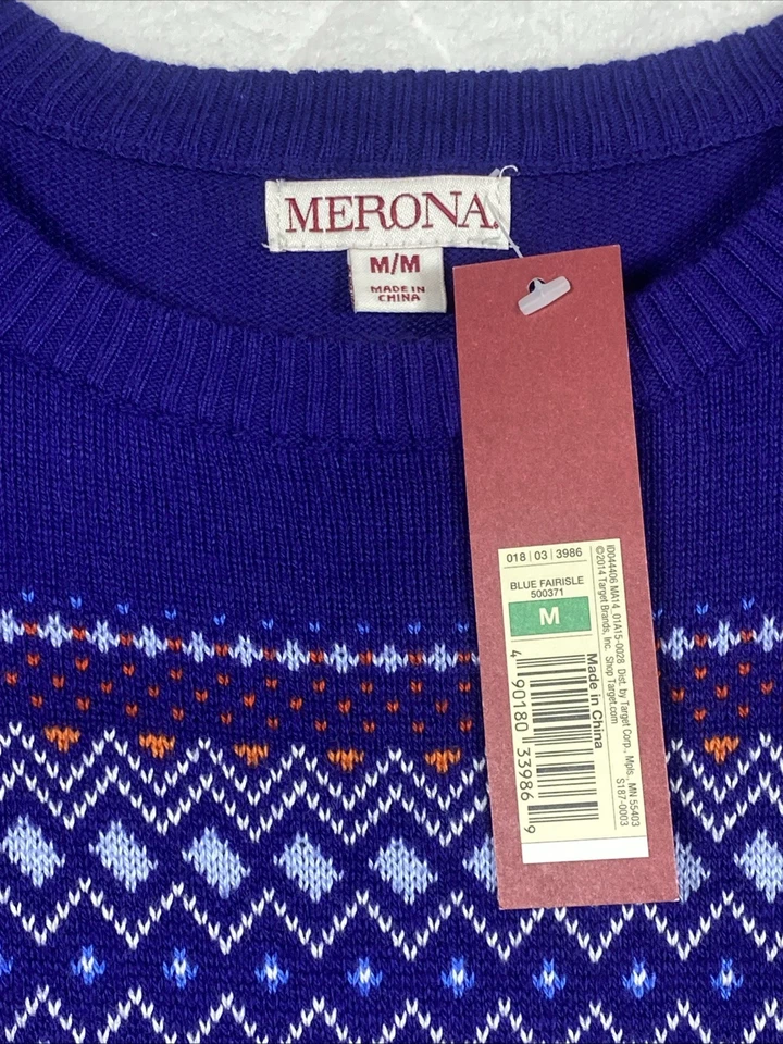 Nuevo con etiquetas Suéter tejido Merona para mujer mediano azul marino geométrico Fair Isle Foto 3 de 4