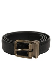 Dolce&Gabbana Men Black Dress Belt 100% Leather Metal Buckle Strap Sz 85cm 34″