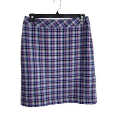 Talbots Pencil Skirt Purple Blue Plaid Straight Size 8 Wool Blend Fully Lined