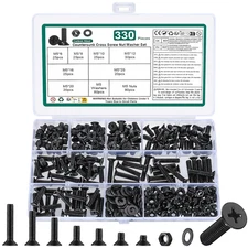 330 Pcs M5 Screws and Nuts Set, M5 Countersunk Bolts and Nuts Assortment, Black