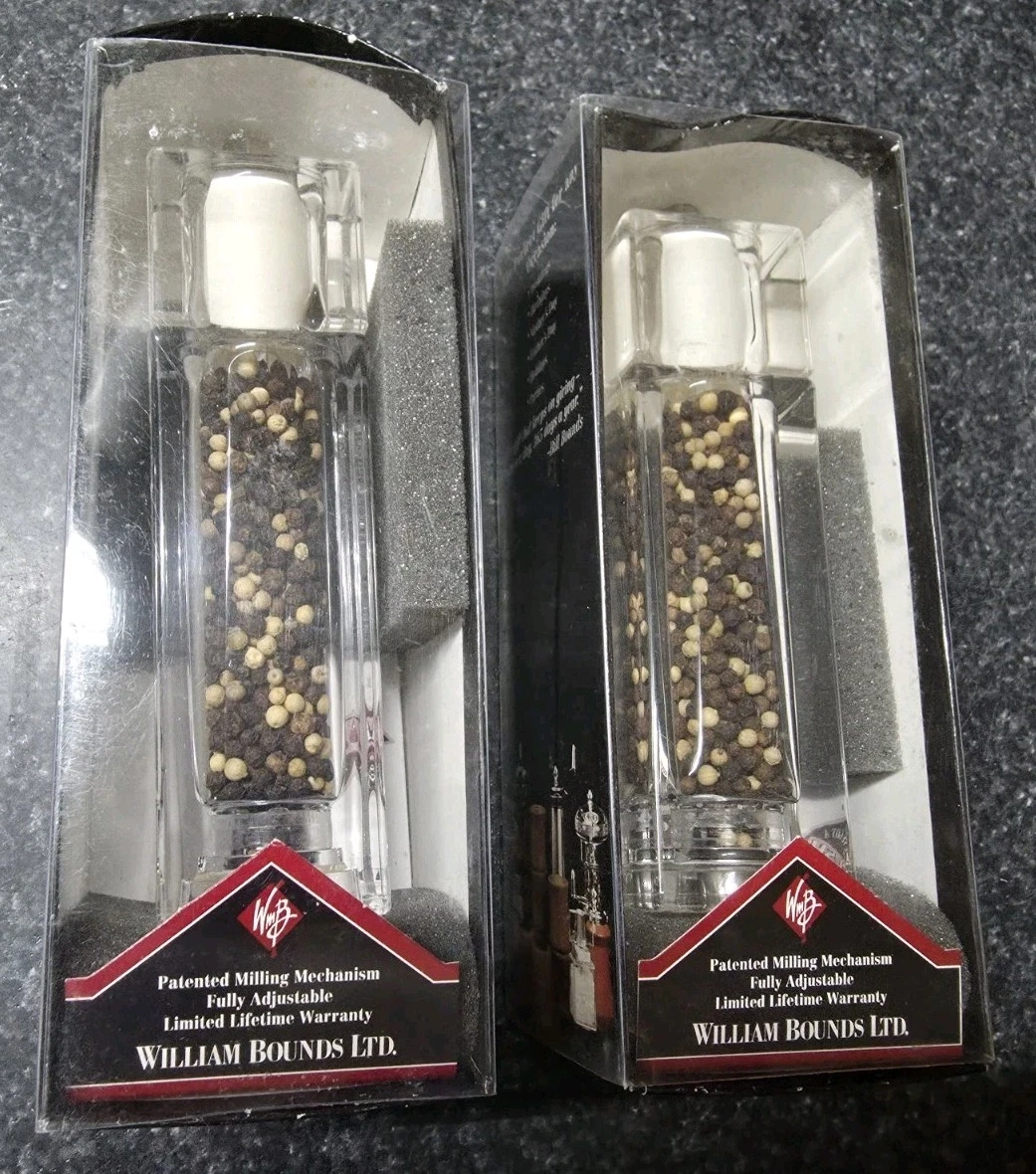 William Bounds Lucite Adjustable Salt Pepper Mill Grinder Acrylic Shake Twist