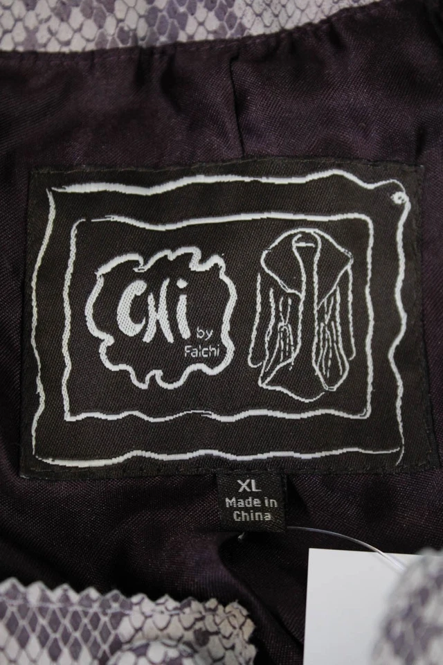 Chaqueta con botones Chi by Carlos Falchi para mujer de cuero con estampado animal púrpura talla XL Foto 4 de 4