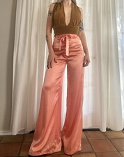 1970s Satin Pink Super Wide Bell Bottoms Disco Pants