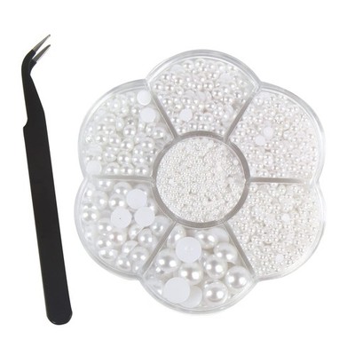 CCINEE 5600Pcs White Half Pearls for Crafts, 2/3/4/5/6/8/10mm Flat Back Round Pe