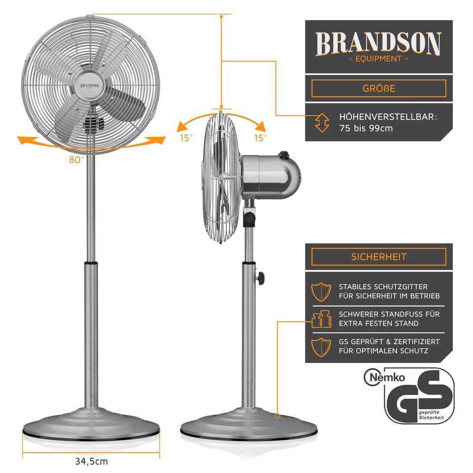 Brandson Design Standventilator Ventilator 12'' Standventilator 35W Edelstahl - Bild 2 von 4