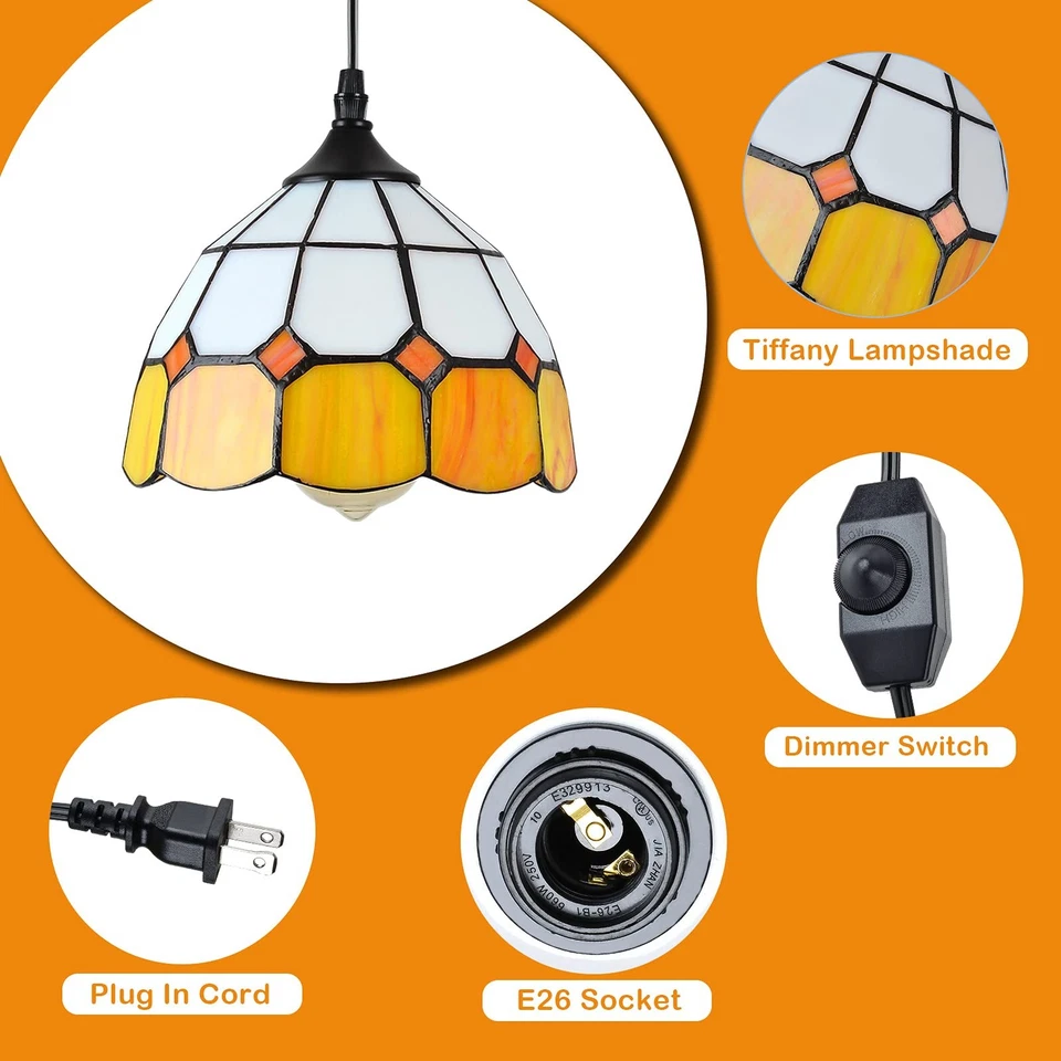Tiffany Hanging Pendant Light - Dimmable Mini Plug in Light Fixture, Perfect ... - Image 3 of 4