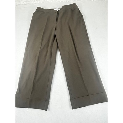Chicos Wide Leg Cropped Pants Brown Olive Cuffed Hem Size 1 1B103383 4500883600